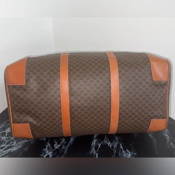 CELINE Macadam Pattern BostonTravel Duffle Bag Leather PVC Brown +Lock AUTHENTIC - Picture 4 of 16